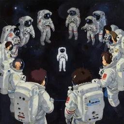 the air is like velvet, and the people are like a planetarium. the people are like an astronaut simulator. this is the future of the jet packs. by studio ghibli painting, by ohara koson and thomas kinkade