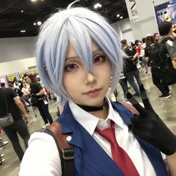 selfie photo at comic con of a cosplayer