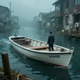reaper boat with banker, submerged buildings