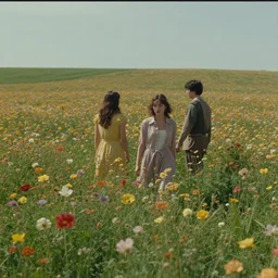 movie scene with a beautiful flower field