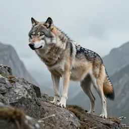 digital art concept of a very old wolf that likes to climb mountains