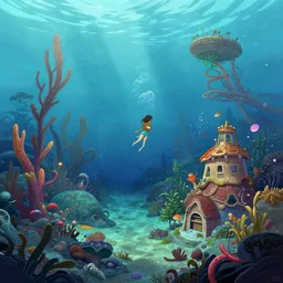 a detailed illustration a idyllic underwater ocean scene by Alex Hirsch, trending on artstation, cgsociety, deviantart