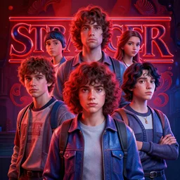 stranger things cast, madness hour, glossy intricate design, digital art, smooth vibrancy, high detail texture, lighting, 8 k, unreal engine 5 rendered, marmoset toolbag rendered, octane rendered, trending in artstation, art style by popularity _ choi and ian sprigger