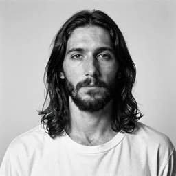 Jesus moments after DMT hallucinations began. Close-up studio portrait by Robert Mapplethorpe. Tri-x