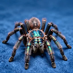 high quality macro photo iridescent tarantula! jewelled cute! highly detailed david ligare elson peter cinematic blue lighting high quality low angle hd 8k sharp shallow depth of field