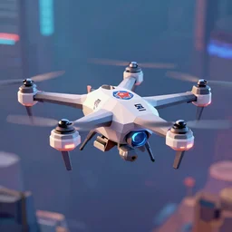 small police drone with antigravity engine, retrofuture, cyberpunk photorealistic, artstation, low poly