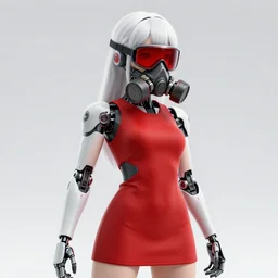 anime keyshot of a girl with white hair as a cyborg, red dress, red vr glasses, gas mask, streetwear, techwear, full body, detailed portrait, intricate complexity, by takato yomamoto, katsushiro otomo, artgerm, ross tran, conrad roset, ilya kuvshinov