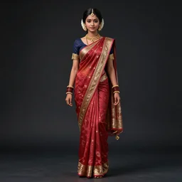 realistic full body photo of anime character beautiful south asian tradisional girl in saree, dark smooth background, very sharp focus, in the style of greg rutswoski, very hyper realistic, highly detailed, fantasy art station