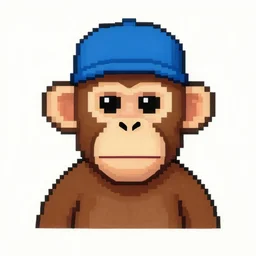 a frontal portait drawing of a pixel art monkey with a cap by takashi murakami, beeple and james jean, aya takano color style, trippy, 8 k, super detailed, night sky, digital art, digital painting, clean
