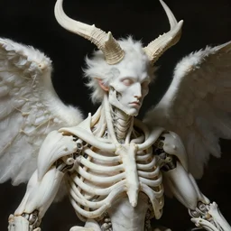 closeup portrait of white ribbed lucifer covered with ribs white mechanical spines white muscle tissue ribbed antlers, lucid dream - like heavy atmosphere, baroque painting, harsh flash photo, perfect composition, detailed octane render trending on artstation, 8 k artistic photography, volumetric cinematic perfect light, chiaroscuro, masterpiece, raphael, caravaggio, beksinski, rutkowski, beeple