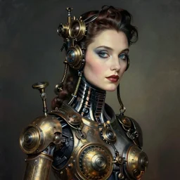 photography of beautyful female android steampunk by man ray,