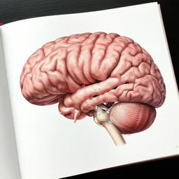 Anatomy book page of the human brain, scientific, uncropped, 8k, highly detailed, educational, post graduate, commission, concept art, contest winning masterpiece.