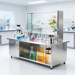 flower shop by science labotory made of stainless steel and translucent color glass, labotory equipment