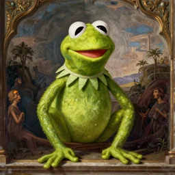 Kermit the Frog in “Saturn Devouring His Son” by Francisco Goya, fresco, horror