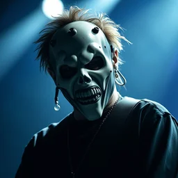 publicity photo still of larry david wearing a slipknot mask touring with slipknot live on stage, 8 k, live concert lighting, mid shot