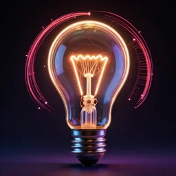 light bulb, generative art, neon, string art, janusz jurek, 4k HDR