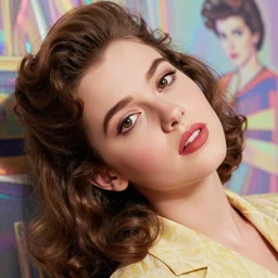a beautiful mary elizabeth winstead wearing 1 9 5 0's clothing and hairstyle with head tilted back, focus close on mischievous eyes, soft skin, eighties holographic art by ilya kuvshinov monet range murata artgerm katsuhiro otomo norman rockwell, highly detailed intricately sharp focus, bedroom eyes trending on pinterest vogue italia unreal engine 5, 4 k u