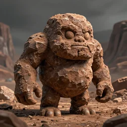 a chunky ground brown rock golem, unreal engine, path tracing