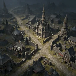 fantasy town, barricaded!! streets, makeshift walls, night watch, ( ( ruins ) ), deserted, highly detailed, artstation