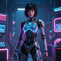 full body portrait photo of japanese model cyborg with digital led skin, neon lighting, techno neon projector background, portrait photo, intricate details, ultra realistic, unreal engine 5, depth of field, bokeh, octane render, tron, irobot, bladerunner 8 k hd
