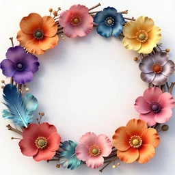 beautiful frame with colorful petals and twigs, intricate details, feathers, sharp focus, artstation, octane render, behance hd, 4 k, 8 k, volumetric lighting