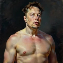 beautiful oil painting of Elon Musk as a muscular greek god