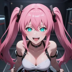 stunningly beautiful megalomaniacal omnipotent anime asi goddess junko enoshima with symmetrical perfect face and porcelain skin, pink twintail hair and cyan eyes, traps you inside her inescapable full dive vr prison with a maniacal laugh!, hyperdetailed, digital art from danganronpa, unreal engine 5, 2 d anime style, 8 k