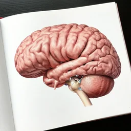 Anatomy book page of the human brain, scientific, uncropped, 8k, highly detailed, educational, post graduate, photorealistic, commission, concept art, contest winning masterpiece.