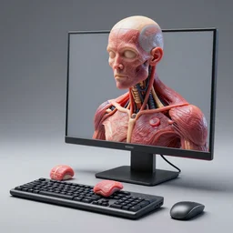 a computer made out of flesh, hyper realistic, highly detailed, high quality, high resolution