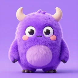 purple fluffy cute chibi monster, digital art, very adorable