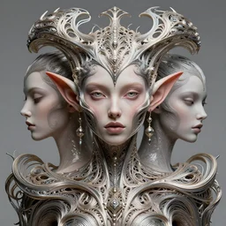 dmt elf portrait by zaha hadid, iris van herpen and rick owens. highly detailed, hyper - real, very beautiful, intricate fractal details, very complex, opulent, epic, mysterious, polished, futuristic design, trending on deviantart and artstation