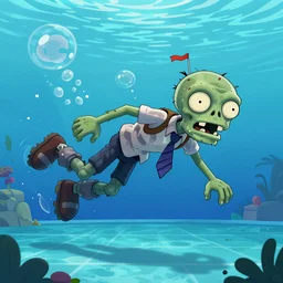 highly detailed full body portrait of a zombie swimming underwater in a zombie - apocalypse, in a swimming pool, style of plants vs zombies