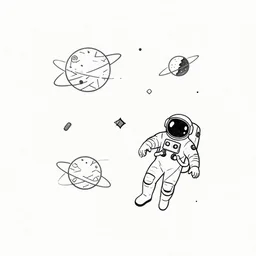 outer space tattoo, line drawing, minimalistic, geometric, planets, galaxy, astronaut, black