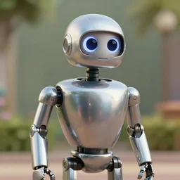 film still from the movie chappie of the robot chappie shiny metal outdoor park scene bokeh depth of field furry anthro anthropomorphic stylized cat ears head android service droid robot machine fursona