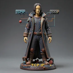 an intricate detailed paper mâché statue of the Lord of TCP/IP and Subnetting, style of The Matrix, Blade Runner, Cyberpunk 2077