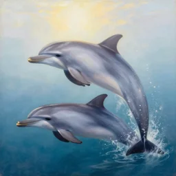huge pod of dolphins spotted off laguna beach in california, soft sun light, fog, fuzzy iridescent glare, poster art, high detail, intricate oil painting, by stanley kubrick