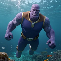 Thanos is underwater, drowning, hyperdetailed, artstation, cgsociety, 8k