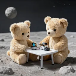 a high quality photograph of teddy bears working on new ai research on the moon in the 1 9 9 0 s. detailed and clean