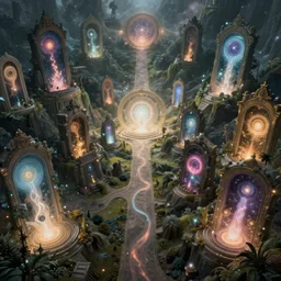 magical field of portals. a multitude of portals of various sizes show paths to other dimensions. fantasy art. deviant art. r / art, most - liked on artstation. mystical, ethereal, otherworldly