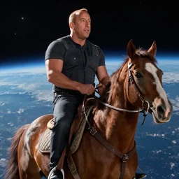 Vin Diesel riding a horse in space