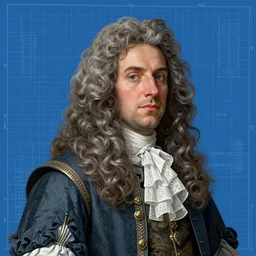 portrait of Louis xiv in the style of Rob Lefield and Dan Mumford , trending on artstation, digital art, surrealism, macro, blueprint, vaporwave