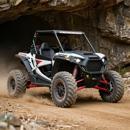 action shot of a polaris rzr in a cave 8 k photography, action sports