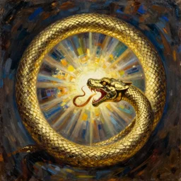 ouroboros, a serpent or dragon eating its own tail, cycle of life death and rebirth, john singer sargent, detailed oil on canvas painting