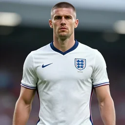cinematic artwork of a large man with a buzzcut wearing an england football shirt in the heat of battle by greg rutowski, fantasy art, warriors, 4 k, masterpiece, sun rays
