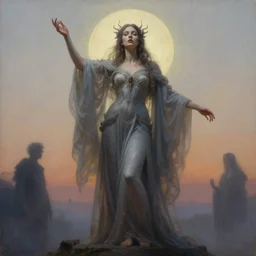 cinematic masterpiece conceptual painting of a majestic gothic goddess of morning at dawn, by Ed Binkley, by Wayne Barlowe, by Tim Hildebrandt, by Bruce Pennington, by Zdzisław Beksiński, by Paul Lehr, oil on canvas, masterpiece, trending on artstation, featured on pixiv, cinematic composition, astrophotography, dramatic pose, beautiful lighting, sharp, details, details, details, hyper-detailed, no frames, HD, HDR, 4K, 8K