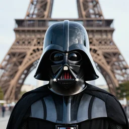 portrait of Darth Vader in Paris next to the eiffel tower, depth of field, zeiss lens, detailed, symmetrical, centered, fashion photoshoot, by Annie Leibovitz and Steve McCurry, David Lazar, Jimmy Nelsson, Breathtaking, 8k resolution, extremely detailed, beautiful, establishing shot, artistic, hyperrealistic, beautiful face, octane render