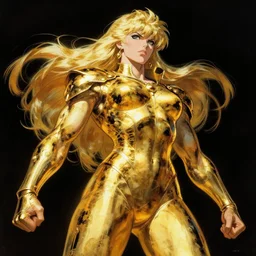 mighty golden saint girl, strong line, deep color, beautiful! coherent! by frank frazetta, by brom, low angle