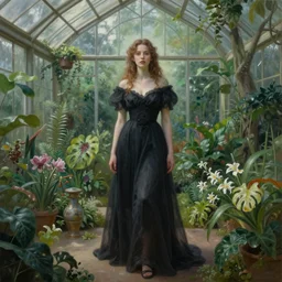 a beautiful gardenmancer standing in an otherworldly greenhouse interior. by artgerm. photographic, highly realistic. painting. sharp contrast, cinematic lighting. trending on artstation