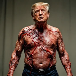donald trump body horror directed by david cronenberg, limb mutations, swollen veins, red flesh strings, cinestill 8 0 0 t, 1 9 8 0 s movie still, film grain