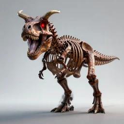 a t - rex skeleton with demon horns and glowing red eyes, hyper detailed, digital art, trending in artstation, cinematic lighting, studio quality, smooth render, unreal engine 5 rendered, octane rendered